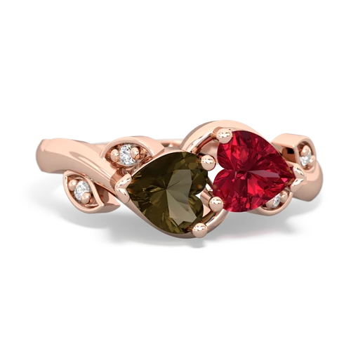 smoky quartz-lab ruby floral keepsake ring