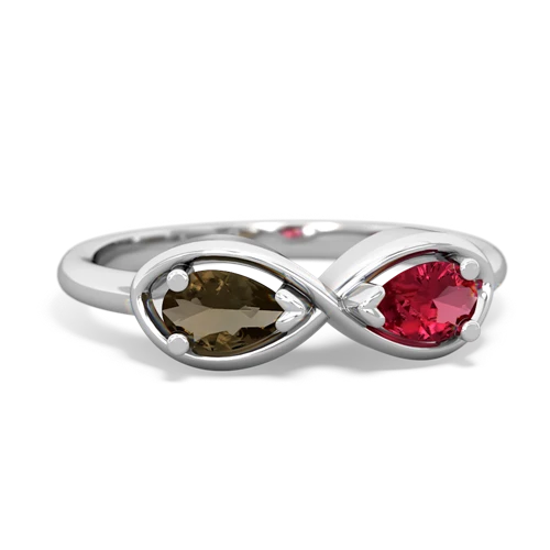 smoky quartz-lab ruby infinity ring