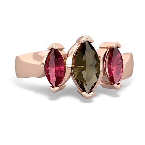 smoky quartz-lab ruby keepsake ring