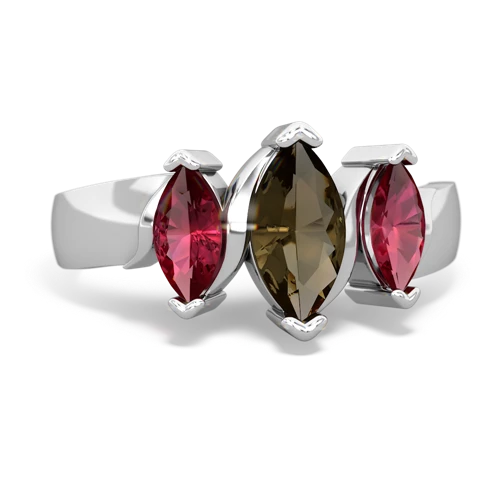 Smoky Quartz Genuine Smoky Quartz with Lab Created Ruby and Genuine Citrine Three Peeks ring Ring