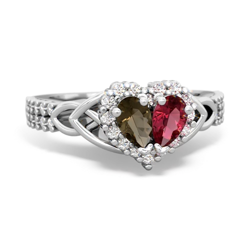 smoky quartz-lab ruby keepsake engagement ring