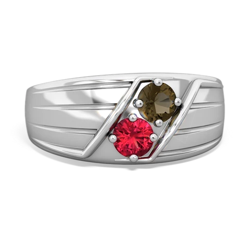smoky quartz-lab ruby mens ring
