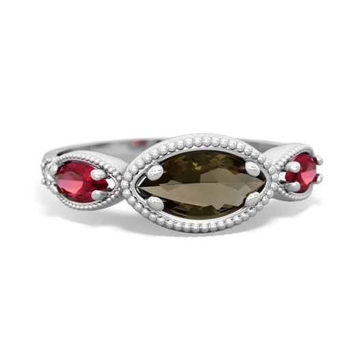 smoky quartz-lab ruby milgrain marquise ring