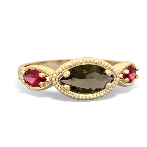 Smoky Quartz Genuine Smoky Quartz with Lab Created Ruby and Genuine Citrine Antique Style Keepsake ring Ring
