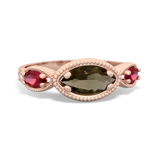 smoky quartz-lab ruby milgrain marquise ring