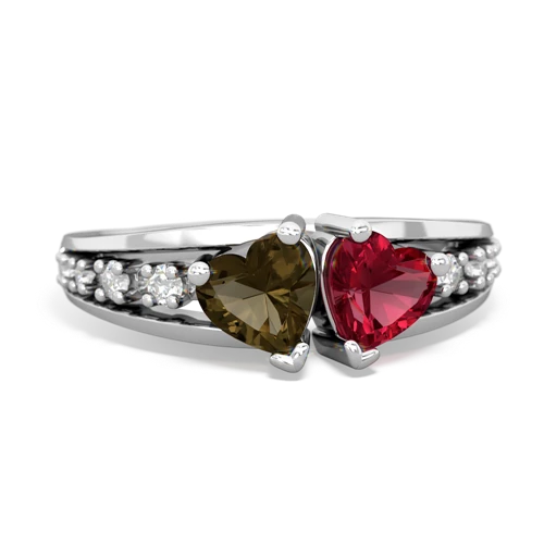 smoky quartz-lab ruby modern ring