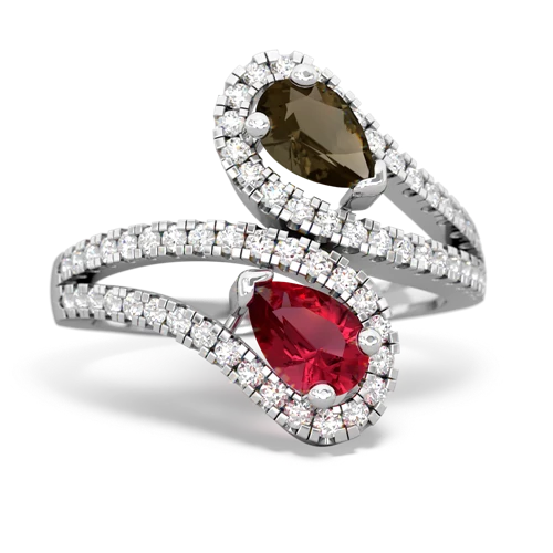 smoky quartz-lab ruby pave swirls ring