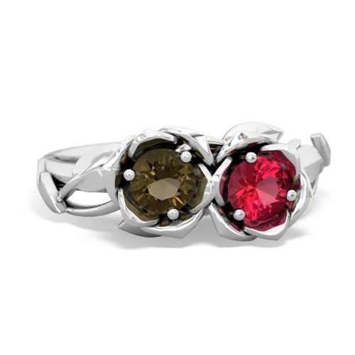 smoky quartz-lab ruby roses ring