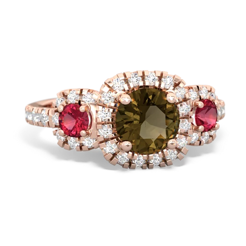 Smoky Quartz Genuine Smoky Quartz with Lab Created Ruby and Genuine Citrine Regal Halo ring Ring
