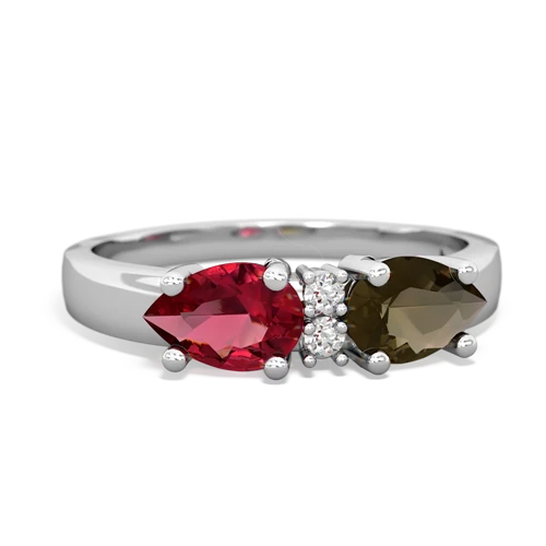 smoky quartz-lab ruby timeless ring