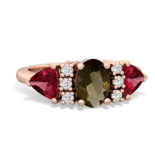 Smoky Quartz Genuine Smoky Quartz with Lab Created Ruby and Genuine Pink Tourmaline Antique Style Three Stone ring Ring