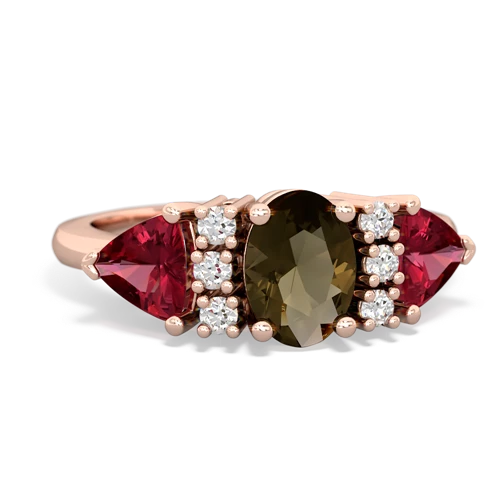 Smoky Quartz Genuine Smoky Quartz with Lab Created Ruby and Genuine Citrine Antique Style Three Stone ring Ring