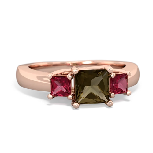 Smoky Quartz Genuine Smoky Quartz with Lab Created Ruby and Genuine Citrine Three Stone Trellis ring Ring