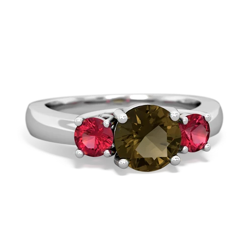 smoky quartz-lab ruby timeless ring