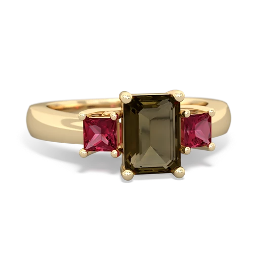 smoky quartz-lab ruby timeless ring