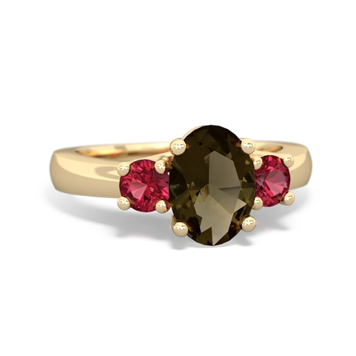 smoky quartz-lab ruby timeless ring