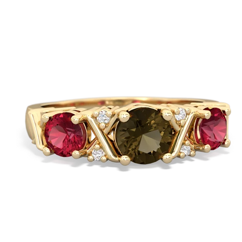 Smoky Quartz Genuine Smoky Quartz with Lab Created Ruby and Genuine Citrine Hugs and Kisses ring Ring