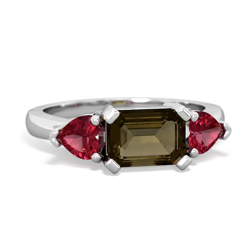 Smoky Quartz Genuine Smoky Quartz with Lab Created Ruby and Genuine Amethyst Three Stone ring Ring