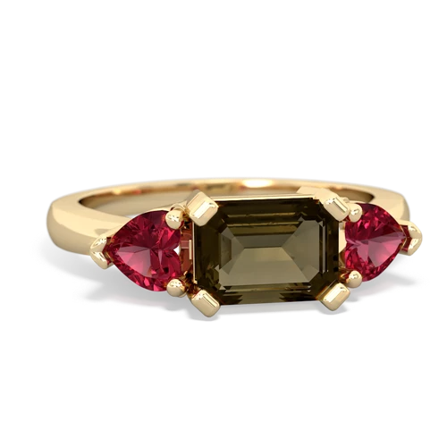 smoky quartz-lab ruby timeless ring