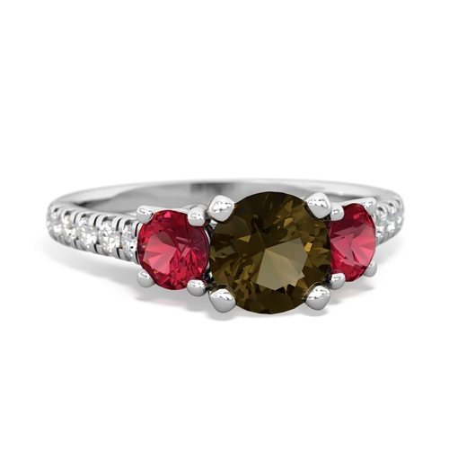 smoky quartz-lab ruby trellis pave ring