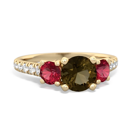 smoky quartz-lab ruby trellis pave ring