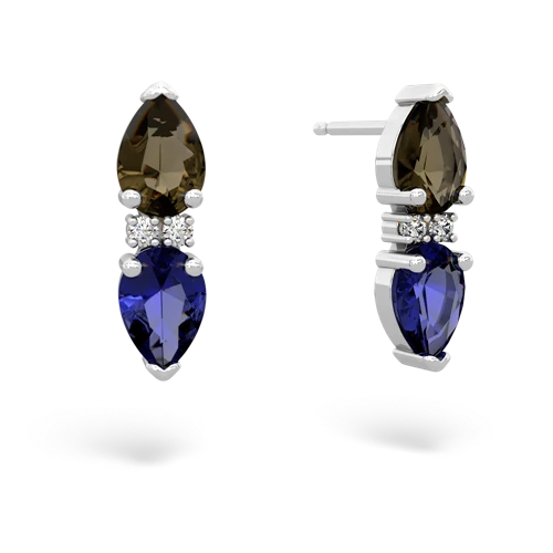 smoky quartz-lab sapphire bowtie earrings