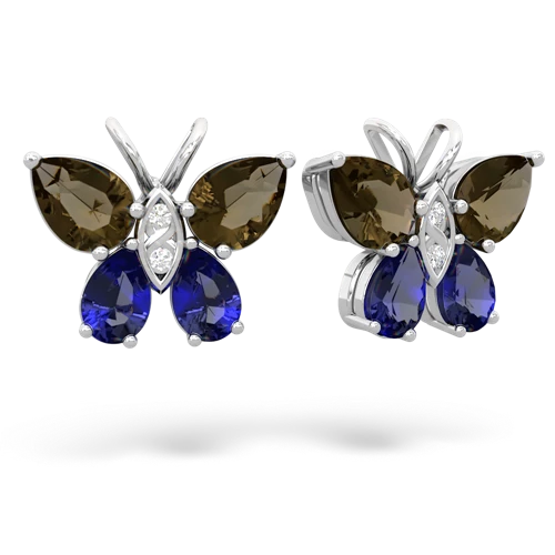 smoky quartz-lab sapphire butterfly earrings