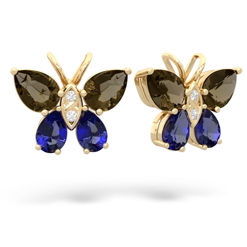 smoky quartz-lab sapphire butterfly earrings