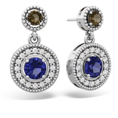 smoky quartz-lab sapphire halo earrings