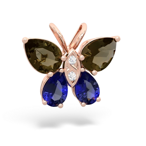 smoky quartz-lab sapphire butterfly pendant