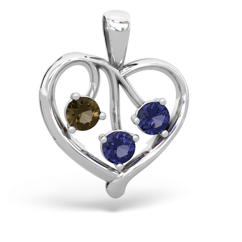 smoky quartz-lab sapphire love heart pendant