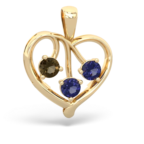 smoky quartz-lab sapphire love heart pendant