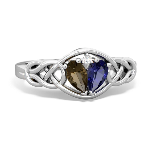 smoky quartz-lab sapphire celtic knot ring