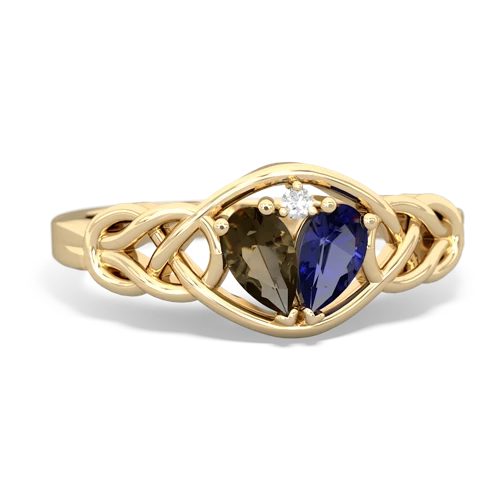 smoky quartz-lab sapphire celtic knot ring
