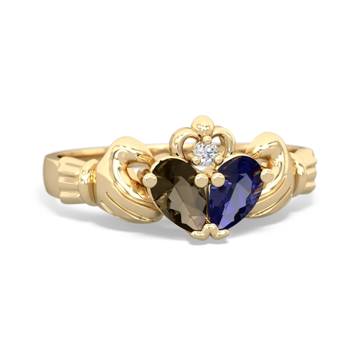 smoky quartz-lab sapphire claddagh ring