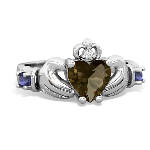 smoky quartz-lab sapphire claddagh ring