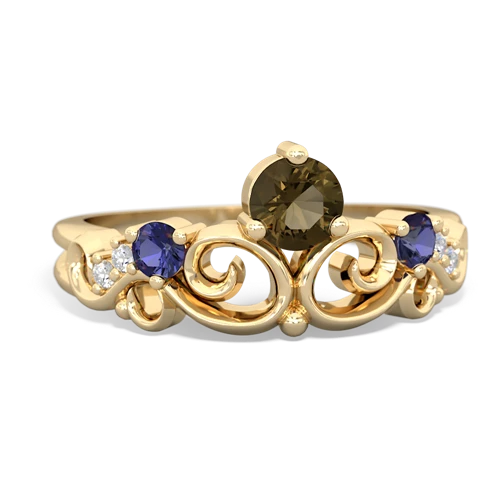 smoky quartz-lab sapphire crown keepsake ring