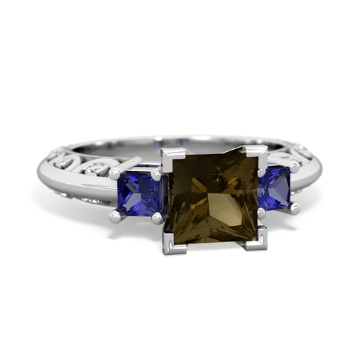 Genuine Smoky Quartz with Lab Created Sapphire and Lab Created Ruby Art Deco ring