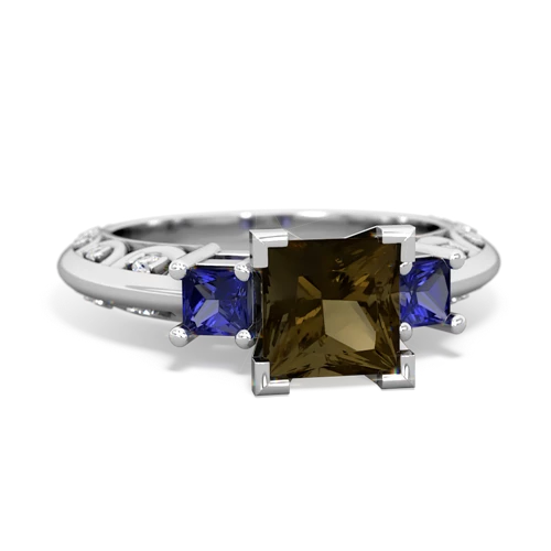smoky quartz-lab sapphire engagement ring