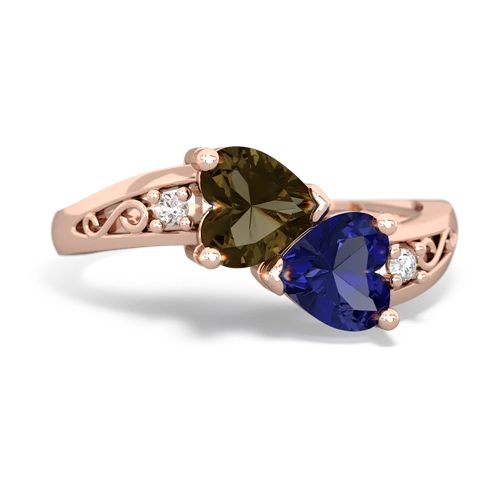 smoky quartz-lab sapphire filligree ring