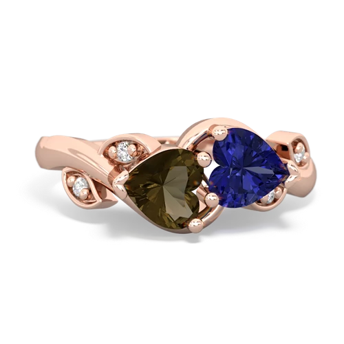smoky quartz-lab sapphire floral keepsake ring