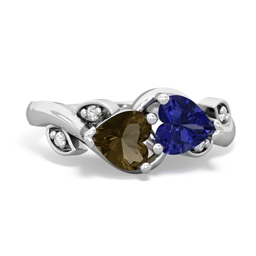 smoky quartz-lab sapphire floral keepsake ring