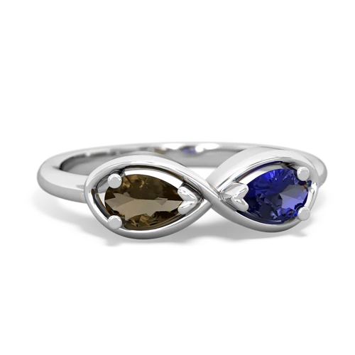 smoky quartz-lab sapphire infinity ring