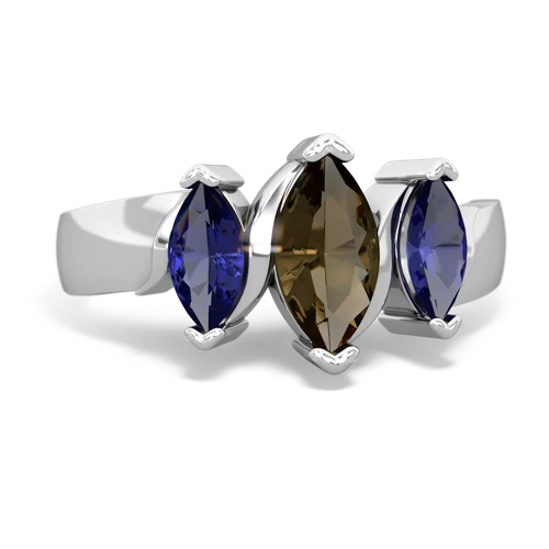 Genuine Smoky Quartz with Lab Created Sapphire and Lab Created Ruby Three Peeks ring