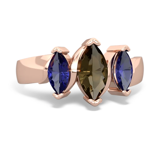 smoky quartz-lab sapphire keepsake ring