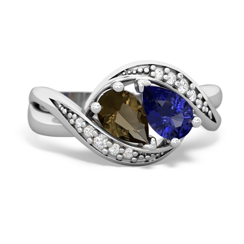 smoky quartz-lab sapphire keepsake curls ring