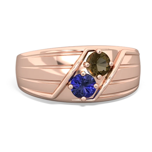 smoky quartz-lab sapphire mens ring