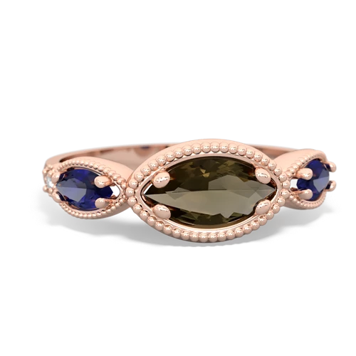 smoky quartz-lab sapphire milgrain marquise ring