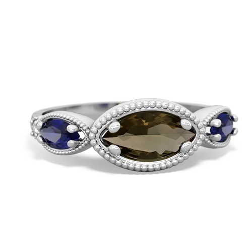 smoky quartz-lab sapphire milgrain marquise ring