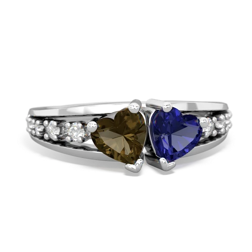 smoky quartz-lab sapphire modern ring